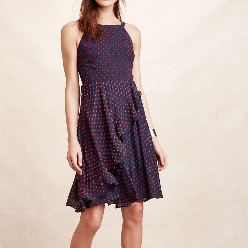 Eva Franco Maryanne Navy and Red Polka Dot Dress